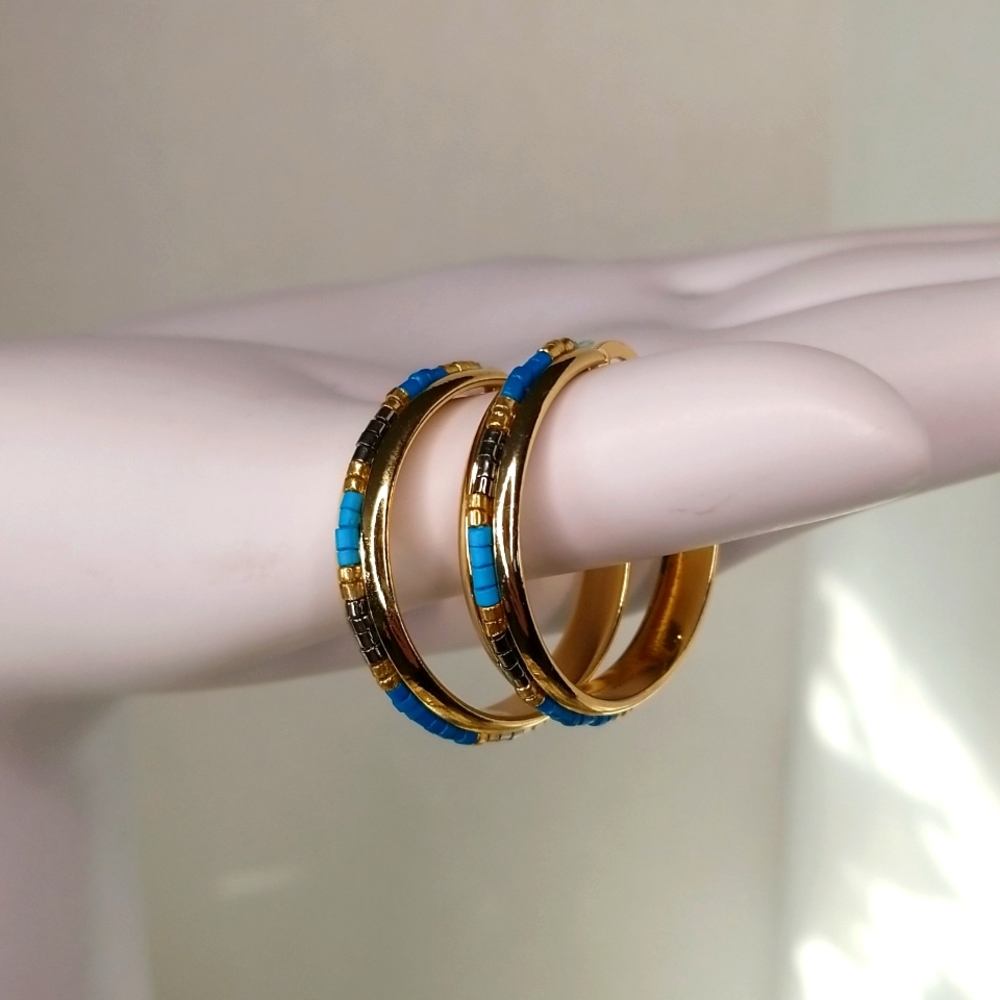 Beaded Gold Hoop Earrings - Picture 10 of 11